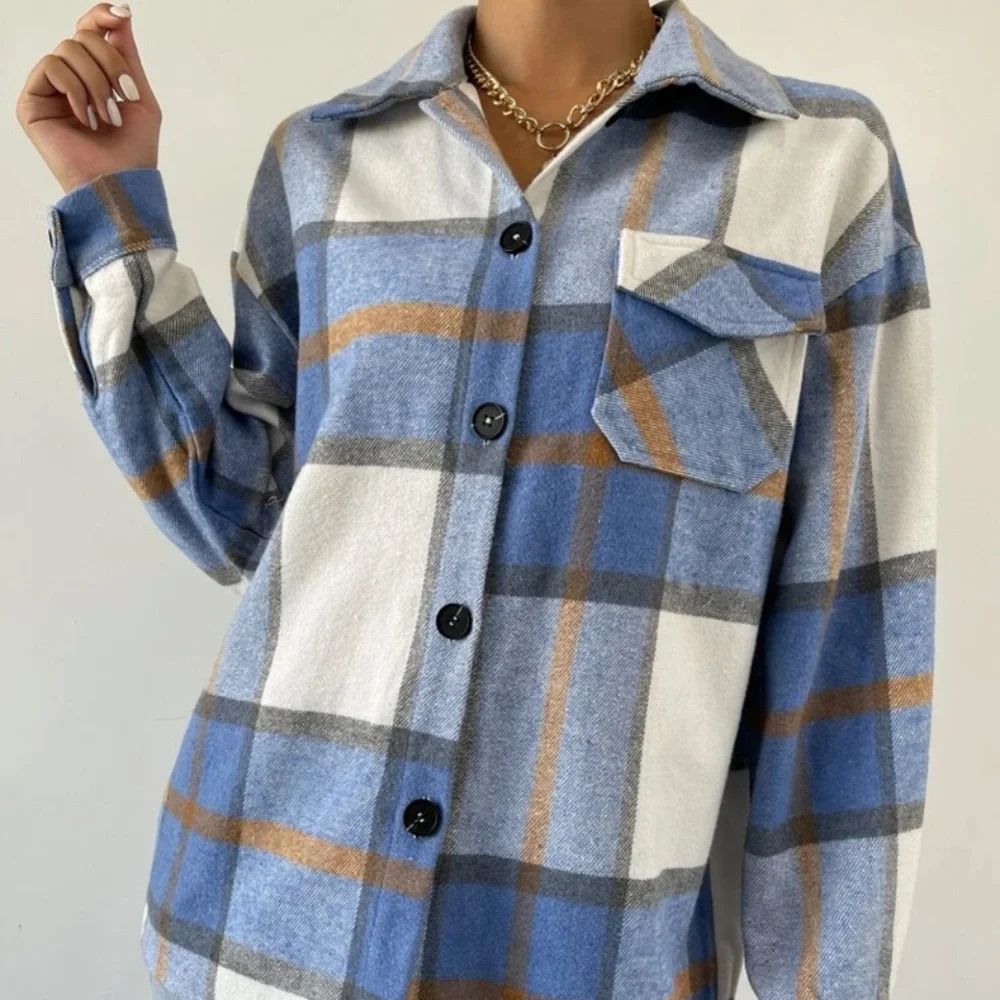 New plaid button down long sleeve Shacket jacket - Picture 1 of 5